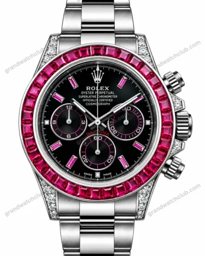Super Clone Rolex Cosmograph Daytona Ruby Sapphire Bezel Black Dial 116520 – Swiss SuperClone