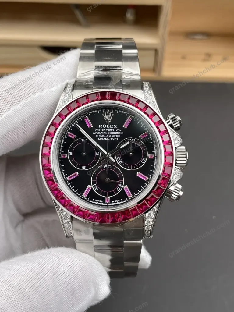 Super Clone Rolex Cosmograph Daytona Ruby Sapphire Bezel Black Dial 116520 – Swiss SuperClone - photo 8