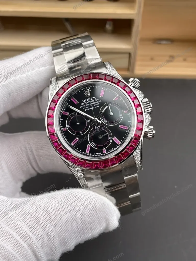 Super Clone Rolex Cosmograph Daytona Ruby Sapphire Bezel Black Dial 116520 – Swiss SuperClone - photo 9