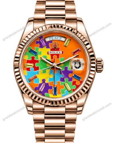 Super Clone Rolex Day-Date 36 Puzzle Dial Everose Gold 128235 President – Swiss SuperClone
