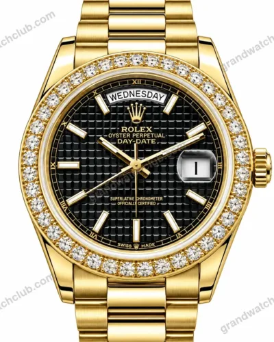 Super Clone Rolex Day-Date 40 Black Motif Dial Diamond Bezel 228348RBR President – Swiss SuperClone