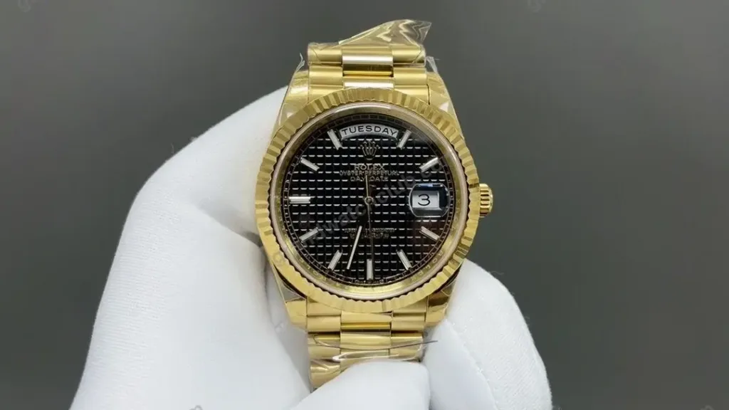 Super Clone Rolex Day-Date 40 Black Motif Dial Diamond Bezel 228348RBR President – Swiss SuperClone - photo 6