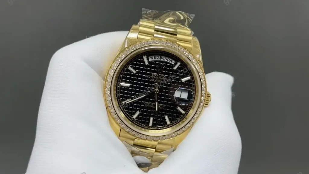 Super Clone Rolex Day-Date 40 Black Motif Dial Diamond Bezel 228348RBR President – Swiss SuperClone - photo 7