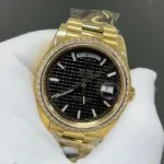 Super Clone Rolex Day-Date 40 Black Motif Dial Diamond Bezel 228348RBR President – Swiss SuperClone - photo 7