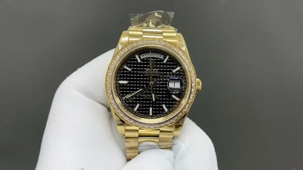 Super Clone Rolex Day-Date 40 Black Motif Dial Diamond Bezel 228348RBR President – Swiss SuperClone - photo 9