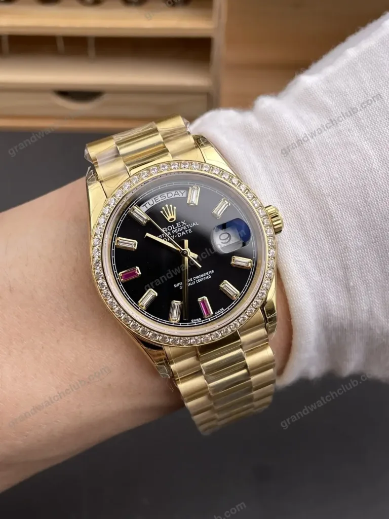Super Clone Rolex Day-Date 40 Bright Black Diamond Dial 228348RBR President – Swiss SuperClone - photo 1