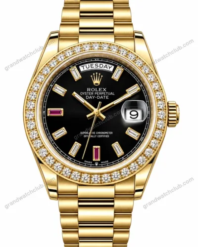 Super Clone Rolex Day-Date 40 Bright Black Diamond Dial 228348RBR President – Swiss SuperClone