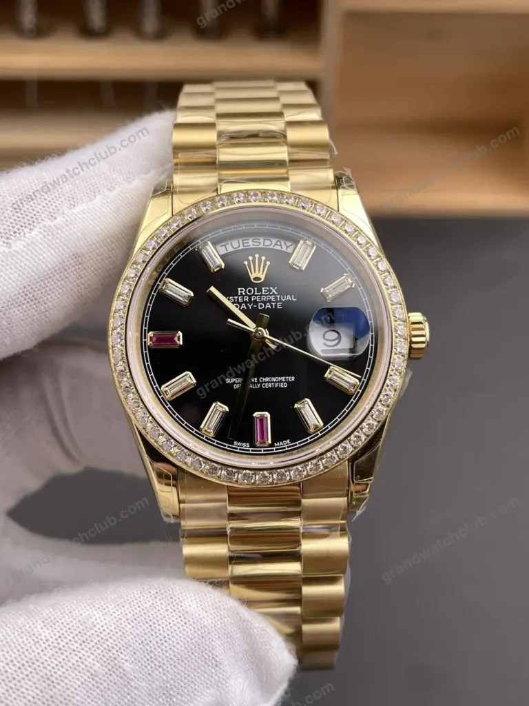 Super Clone Rolex Day-Date 40 Bright Black Diamond Dial 228348RBR President – Swiss SuperClone - photo 7