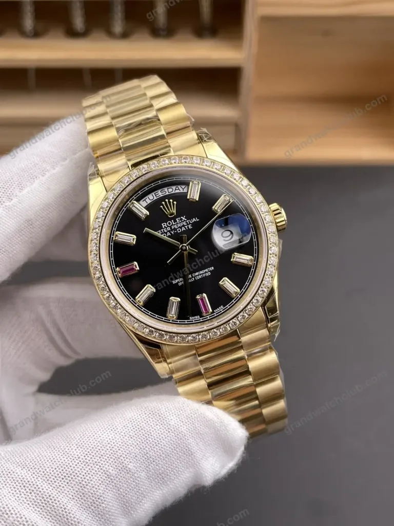 Super Clone Rolex Day-Date 40 Bright Black Diamond Dial 228348RBR President – Swiss SuperClone - photo 8