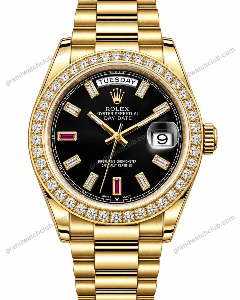 Super Clone Rolex Day-Date 40 Bright Black Diamond Dial 228348RBR President – Swiss SuperClone