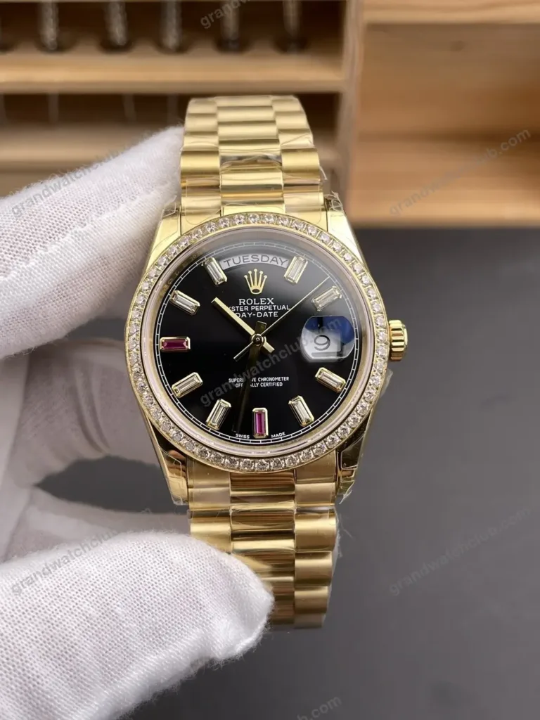 Super Clone Rolex Day-Date 40 Bright Black Diamond Dial 228348RBR President – Swiss SuperClone - photo 9
