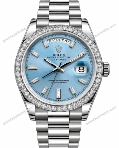 Super Clone Rolex Day-Date 40 Bright Blue Diamond Dial 228349RBR President – Swiss SuperClone