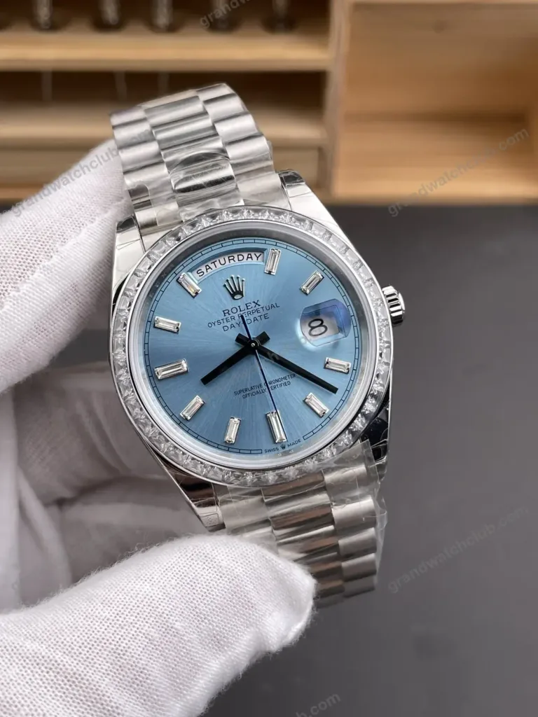 Super Clone Rolex Day-Date 40 Bright Blue Diamond Dial 228349RBR President – Swiss SuperClone - photo 8