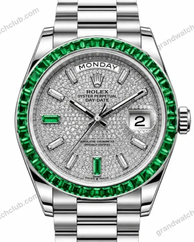 Super Clone Rolex Day-Date 40 Emerald Bezel Diamond Pavé Dial 228396TEM President – Swiss SuperClone