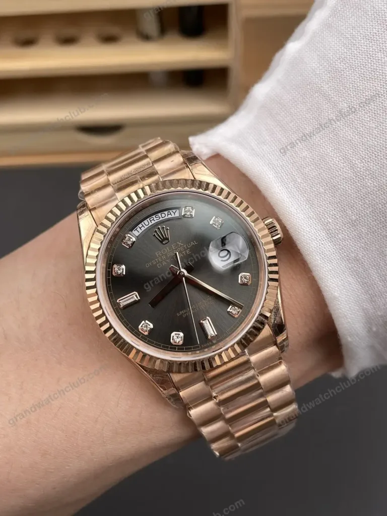 Super Clone Rolex Day-Date 40 Everose Gold Slate Diamond Dial 228235 President – Swiss SuperClone - photo 1