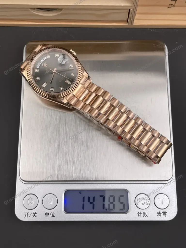 Super Clone Rolex Day-Date 40 Everose Gold Slate Diamond Dial 228235 President – Swiss SuperClone - photo 10