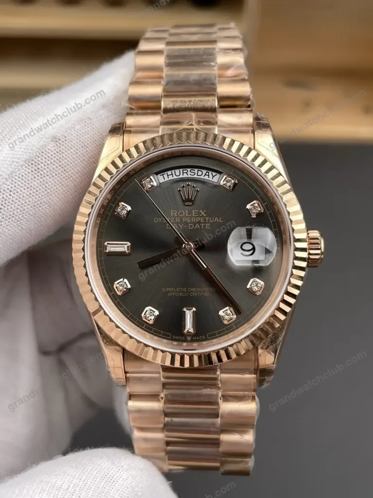 Super Clone Rolex Day-Date 40 Everose Gold Slate Diamond Dial 228235 President – Swiss SuperClone - photo 7