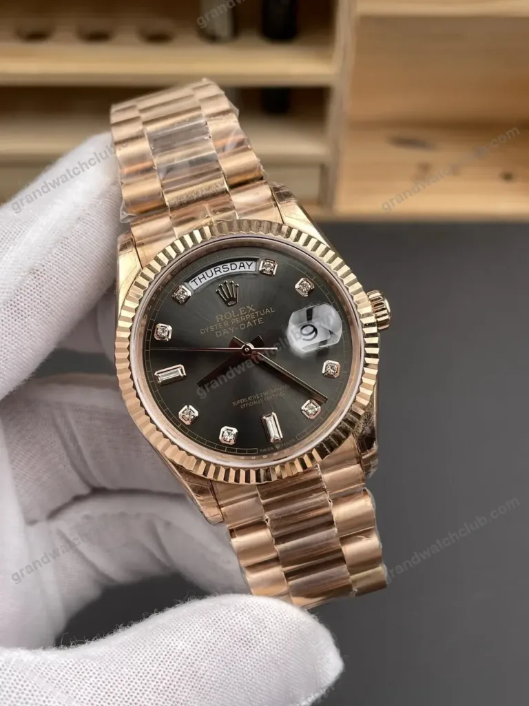 Super Clone Rolex Day-Date 40 Everose Gold Slate Diamond Dial 228235 President – Swiss SuperClone - photo 8