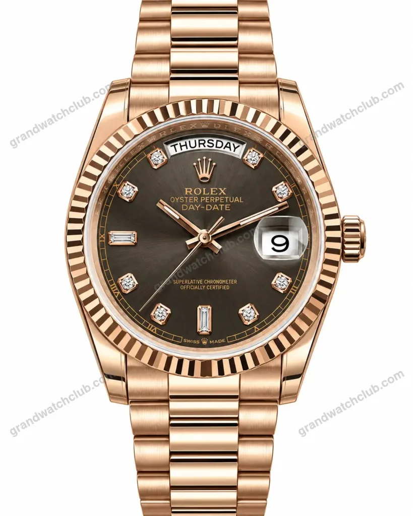 Super Clone Rolex Day-Date 40 Everose Gold Slate Diamond Dial 228235 President – Swiss SuperClone