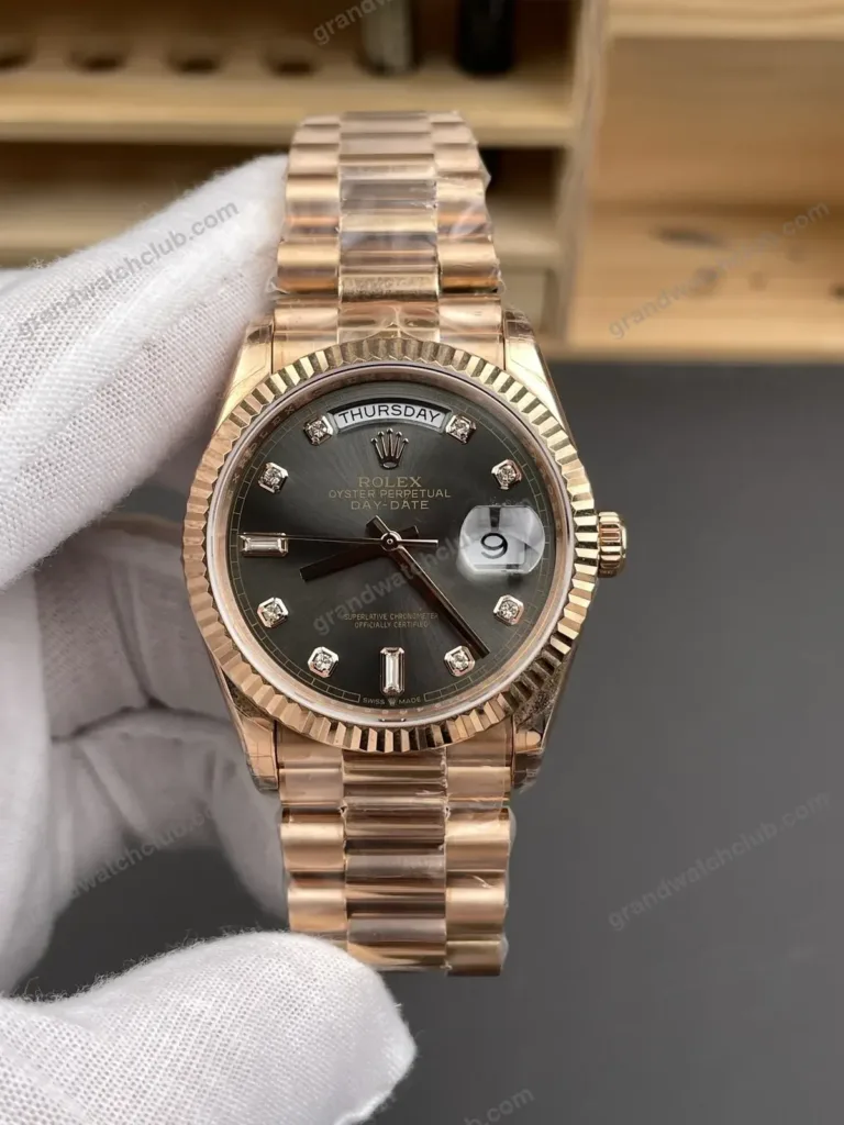 Super Clone Rolex Day-Date 40 Everose Gold Slate Diamond Dial 228235 President – Swiss SuperClone - photo 9
