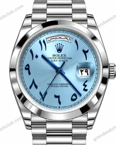 Super Clone Rolex Day-Date 40 Ice Blue Arabic Dial 228206 President – Swiss SuperClone